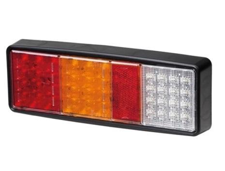 Lampa de semnalizare stop HELLA 2VP 357 019-001, echipată cu 40 LED-uri, compatibilă cu 12/24V, dimensiuni 275x99 mm, lentilă în culori roșu/galben/alb.